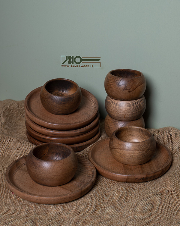 ست پیش دستی و پیاله چوبی